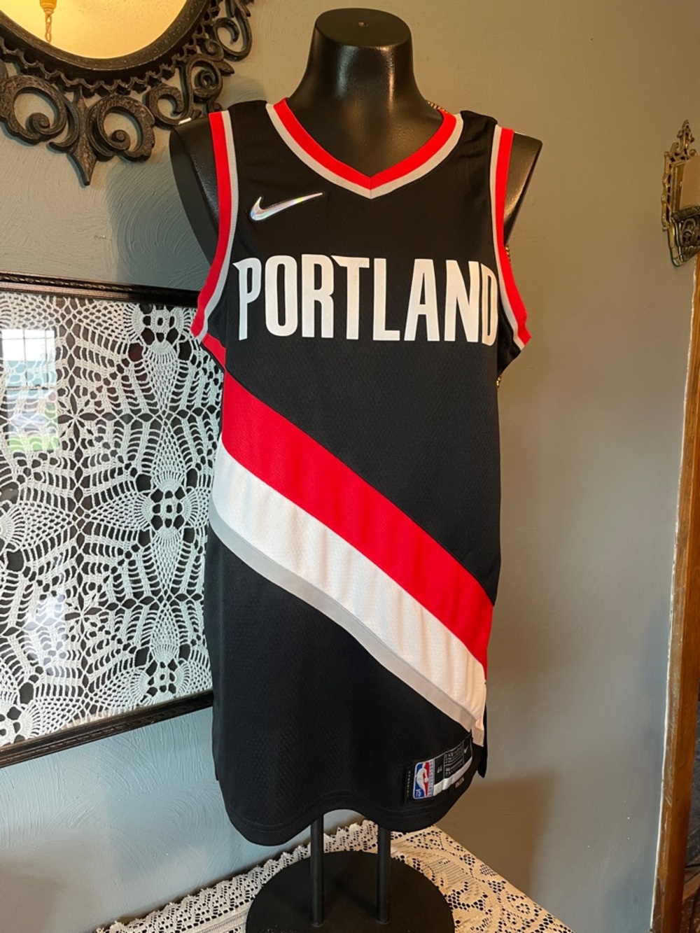 Nike Black Red White Portland Basketball Jersey